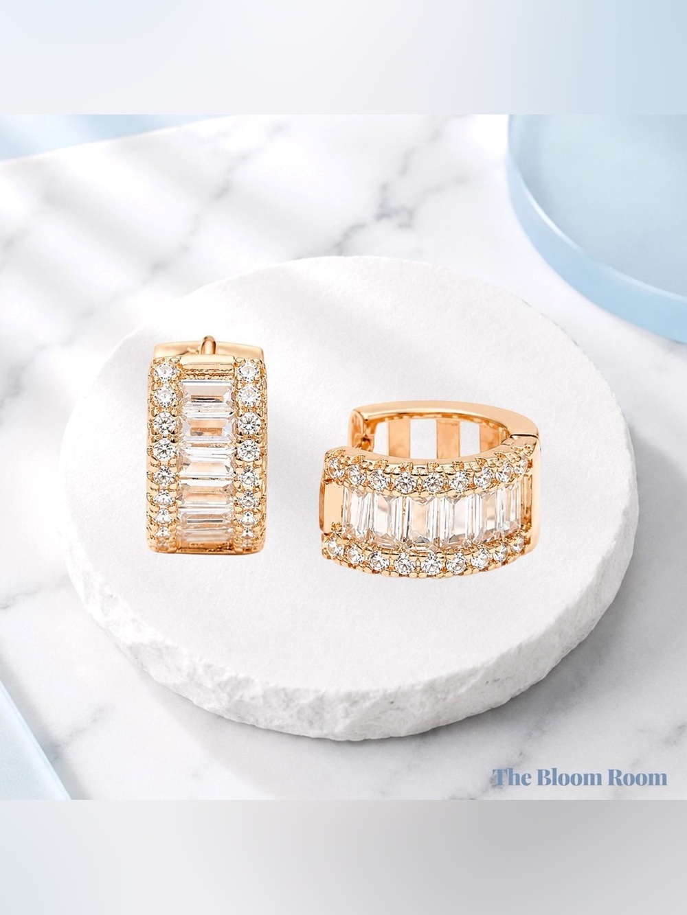 Riviera Glow Baguette Huggie Earrings | 18K Gold Layered